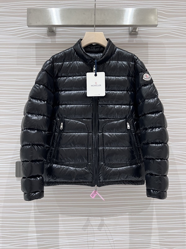 Moncler Black Glossy Stand-Collar Quilted Jacket