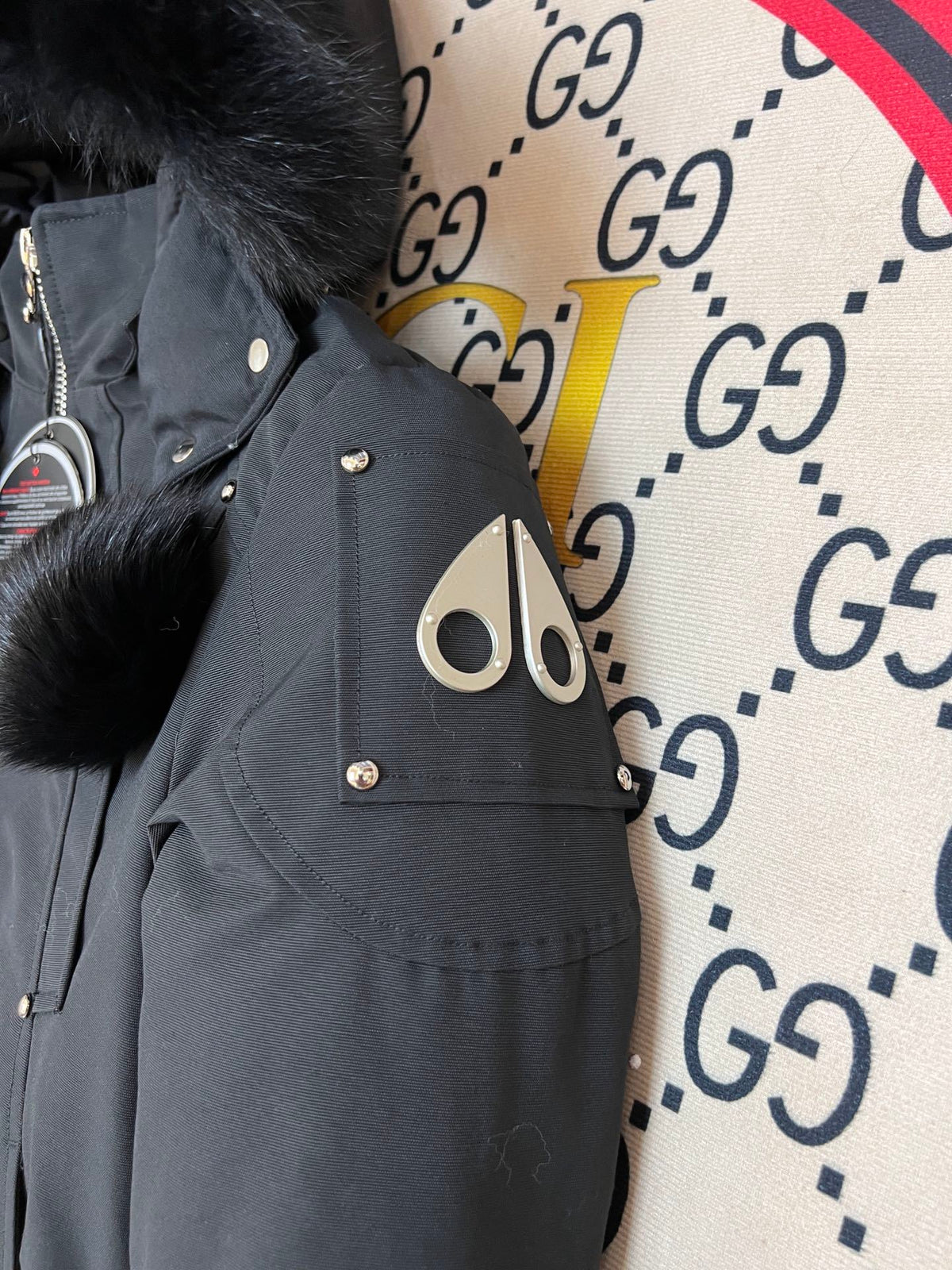 Moose Knuckles Black Pom-Pom Hooded Cropped Bomber