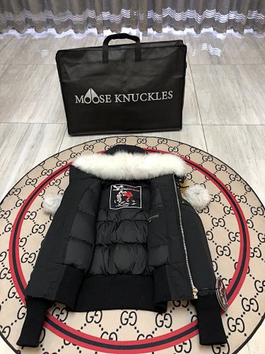 Moose Knuckles Black Pom-Pom Hooded Cropped Bomber