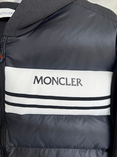 Moncler Black Quilted Front Striped Zip-Up Hoodie