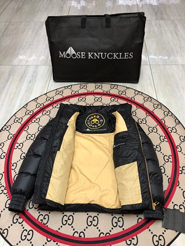 Moose Knuckles Black Patch-Detail Hooded Bomber Jacket
