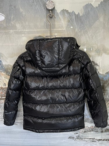 Moncler Black Glossy Hooded Sleeve-Pocket Puffer Jacket