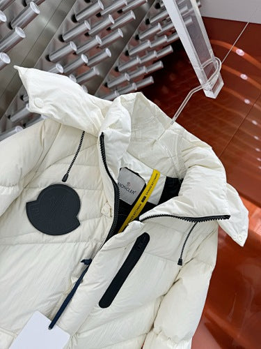 Moncler Ivory White Diagonal-Quilt Hooded Puffer Jacket
