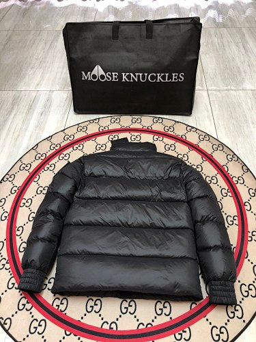 Moose Knuckles Black Patch-Detail Hooded Bomber Jacket
