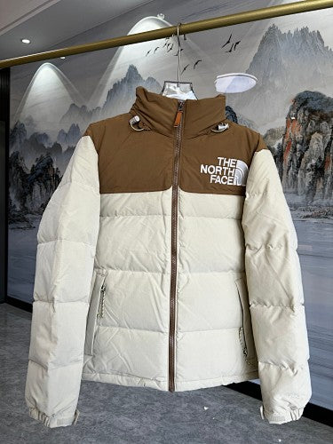 The North Face Cream Brown Colorblock Puffer Jacket