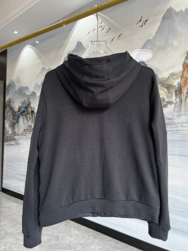 Moncler Black Quilted Front Striped Zip-Up Hoodie