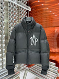 Moncler Charcoal Gray Graphic Stand-Collar Puffer Jacket