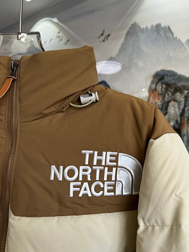 The North Face Cream Brown Colorblock Puffer Jacket