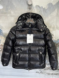 Moncler Black Glossy Hooded Sleeve-Pocket Puffer Jacket