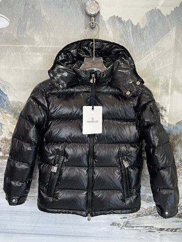 Moncler Black Glossy Hooded Sleeve-Pocket Puffer Jacket