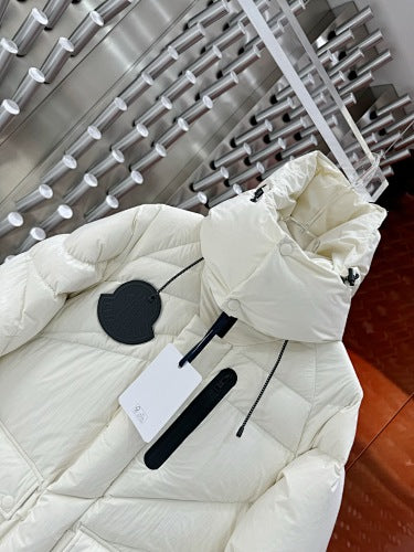 Moncler Ivory White Diagonal-Quilt Hooded Puffer Jacket