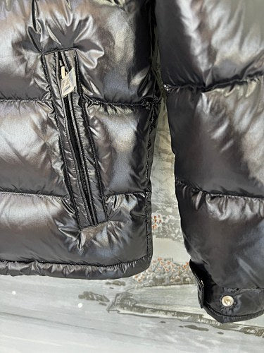 Moncler Black Glossy Hooded Sleeve-Pocket Puffer Jacket