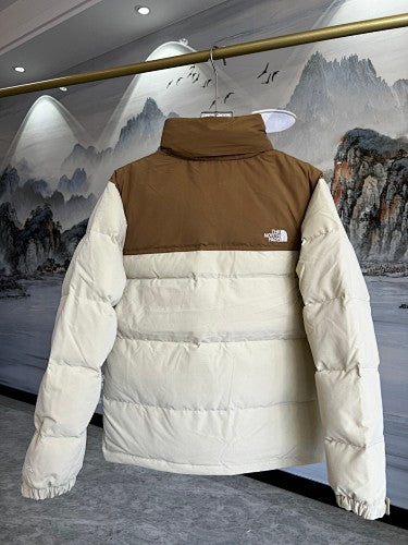 The North Face Cream Brown Colorblock Puffer Jacket