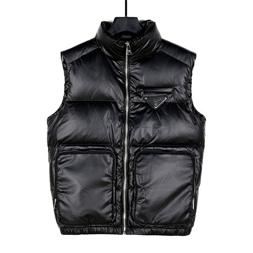 Prada Black Glossy Quilted Zip-Pocket Puffer Vest