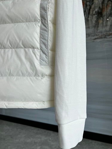Moncler White Quilted Front Striped Zip-Up Hoodie