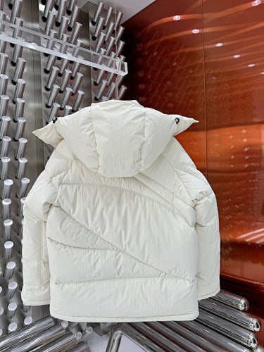Moncler Ivory White Diagonal-Quilt Hooded Puffer Jacket