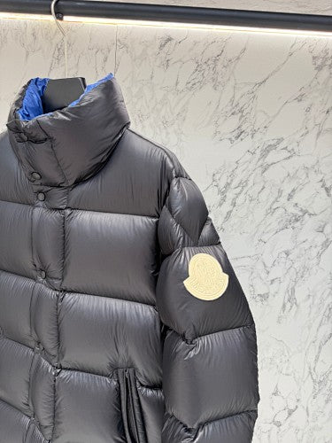 Moncler Black High-Collar Blue-Lined Puffer Jacket
