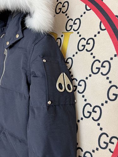 Moose Knuckles Navy Blue Plush-Trim Hooded Puffer Jacket