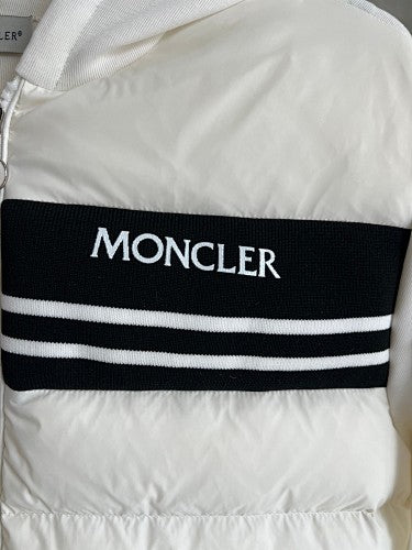 Moncler White Quilted Front Striped Zip-Up Hoodie