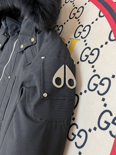 Moose Knuckles Black Plush-Trim Hooded Bomber Jacket