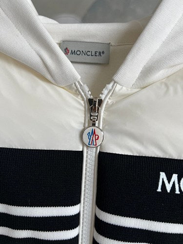 Moncler White Quilted Front Striped Zip-Up Hoodie