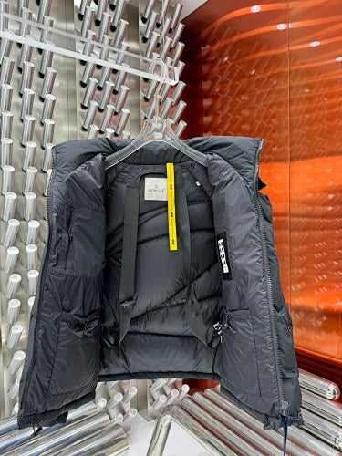 Moncler Charcoal Gray Diagonal-Quilt Hooded Puffer Jacket