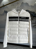 Moncler White Quilted Front Striped Zip-Up Hoodie