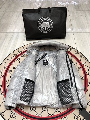 Canada Goose Silver Glossy Hooded Puffer Jacket
