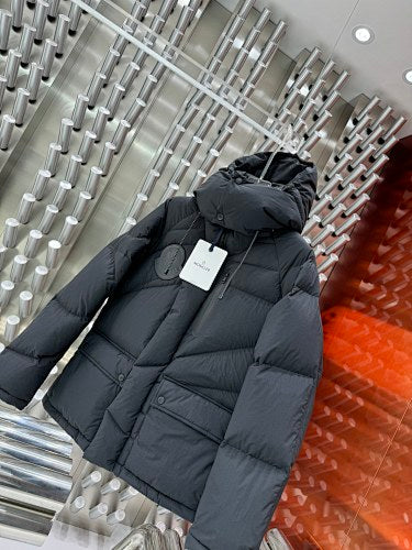 Moncler Charcoal Gray Diagonal-Quilt Hooded Puffer Jacket