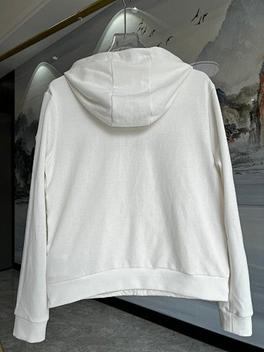 Moncler White Quilted Front Striped Zip-Up Hoodie