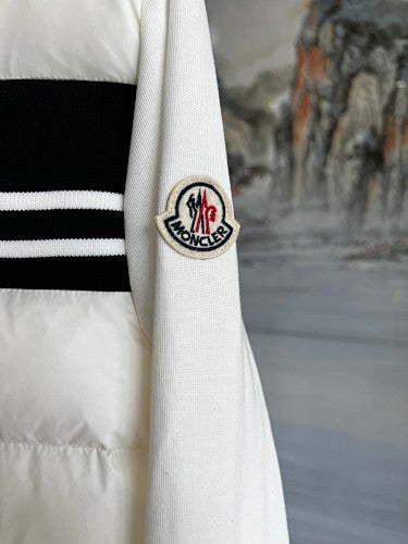 Moncler White Quilted Front Striped Zip-Up Hoodie