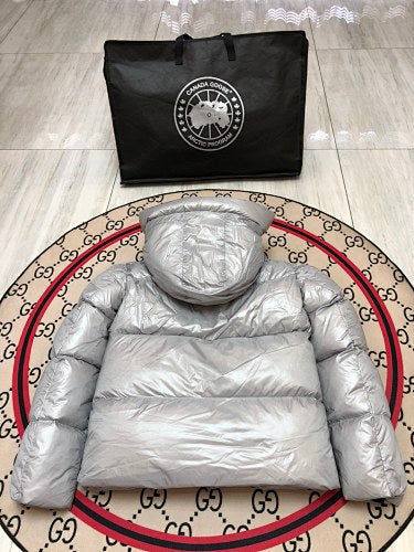 Canada Goose Silver Glossy Hooded Puffer Jacket