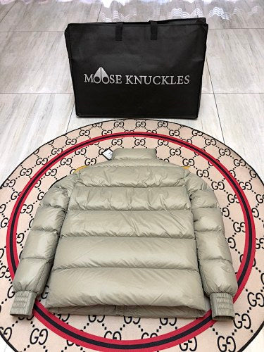 Moose Knuckles Sage Green Glossy Stand-Collar Puffer Jacket