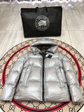 Canada Goose Silver Glossy Hooded Puffer Jacket