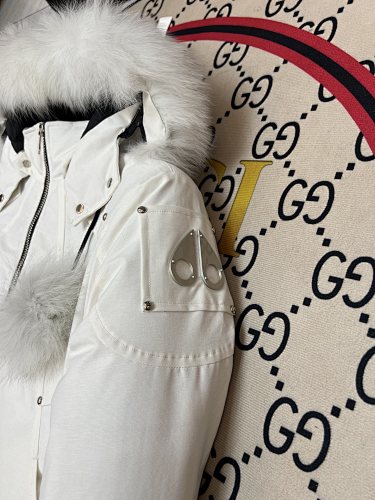 Moose Knuckles White Pom-Pom Hooded Cropped Bomber