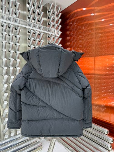 Moncler Charcoal Gray Diagonal-Quilt Hooded Puffer Jacket