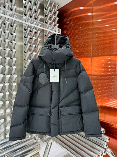 Moncler Charcoal Gray Diagonal-Quilt Hooded Puffer Jacket