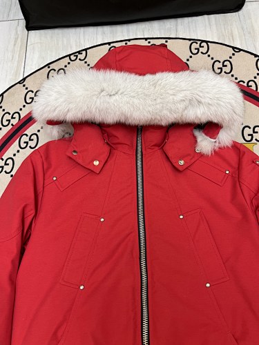 Moose Knuckles Red Plush-Trim Hooded Bomber Jacket