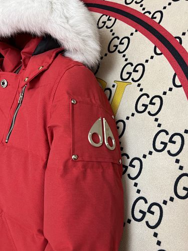 Moose Knuckles Red Plush-Trim Hooded Puffer Jacket
