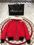 Moose Knuckles Red Plush-Trim Hooded Bomber Jacket