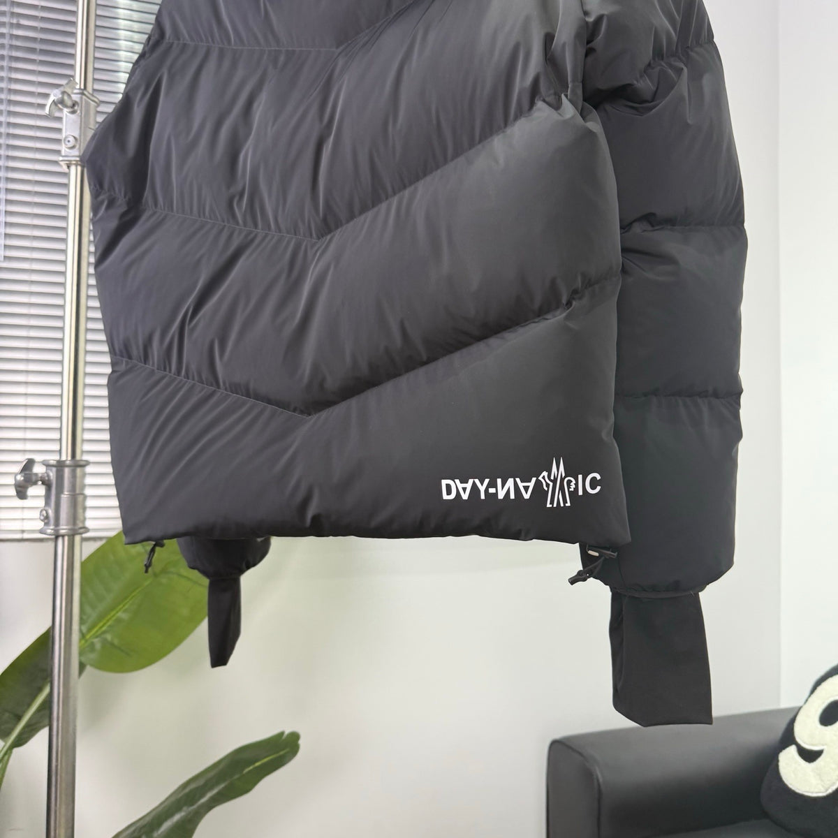 Moncler Black Chevron-Quilt Hooded Puffer Jacket