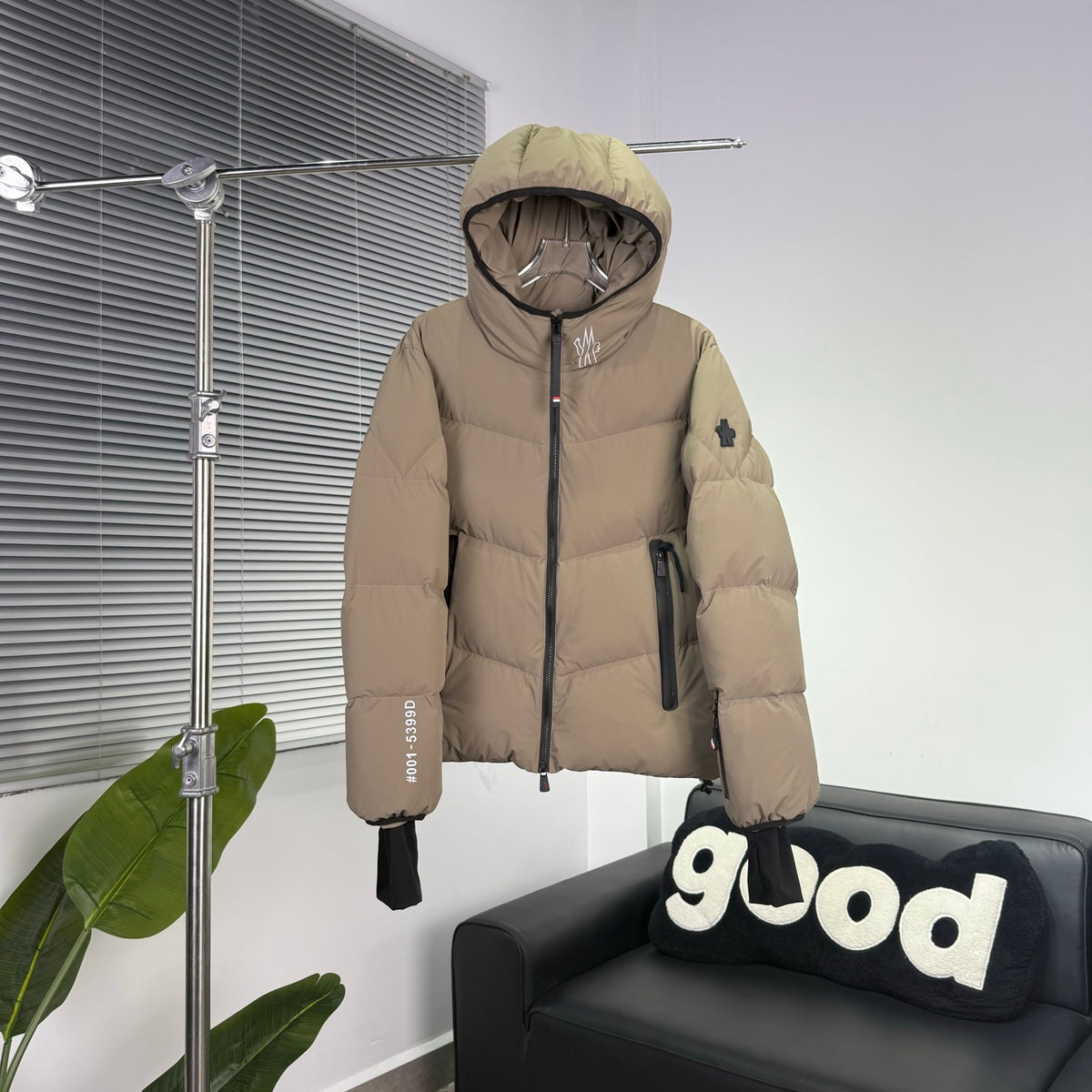 Moncler Sand Beige Chevron-Quilt Hooded Puffer Jacket