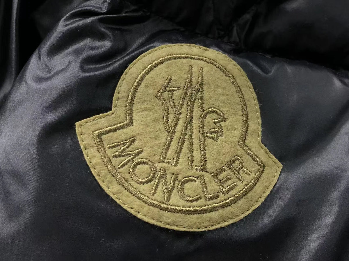Moncler Black Glossy Olive-Badge Stand-Collar Puffer Jacket