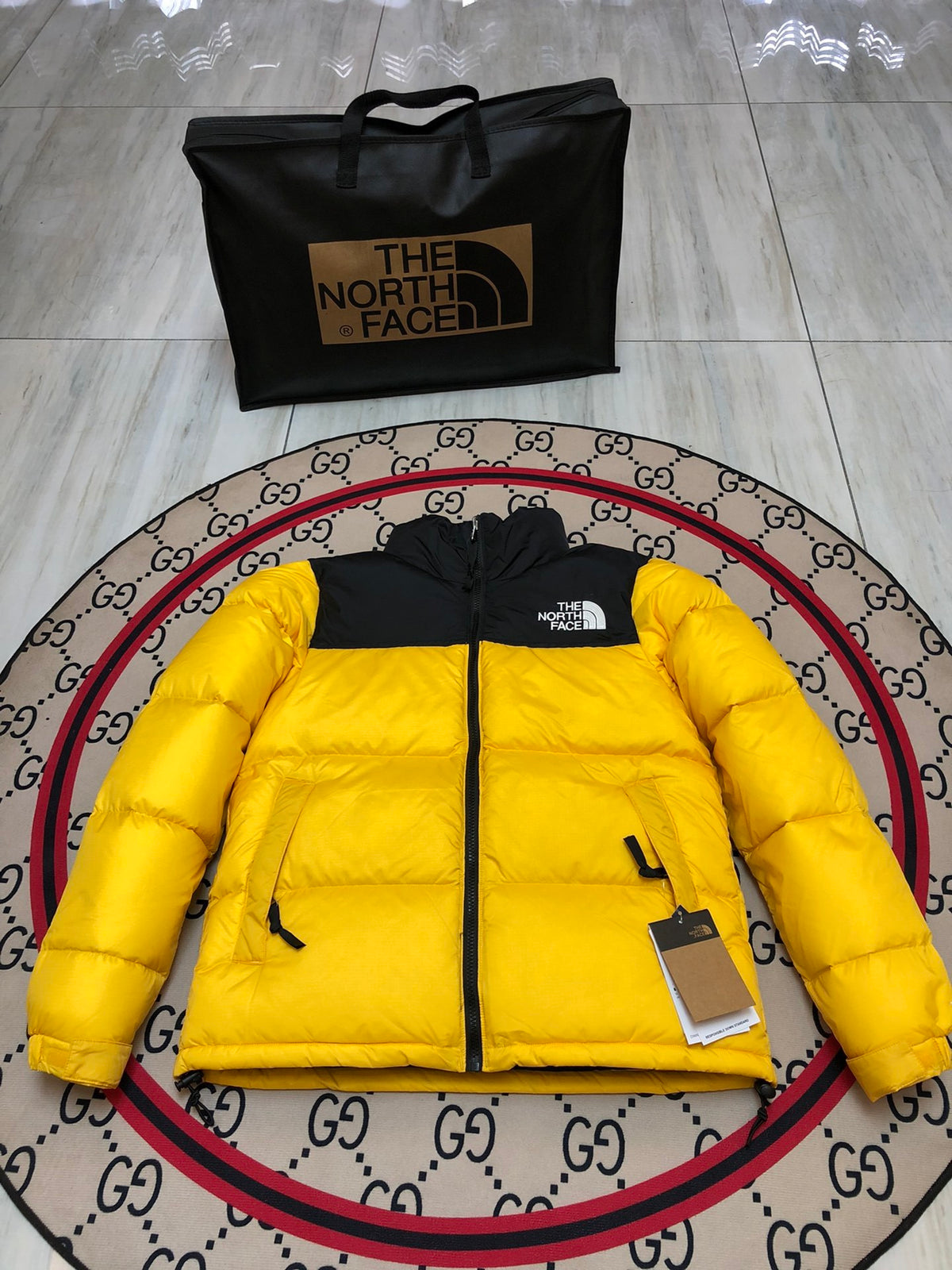The North Face Yellow Black Colorblock Puffer Jacket
