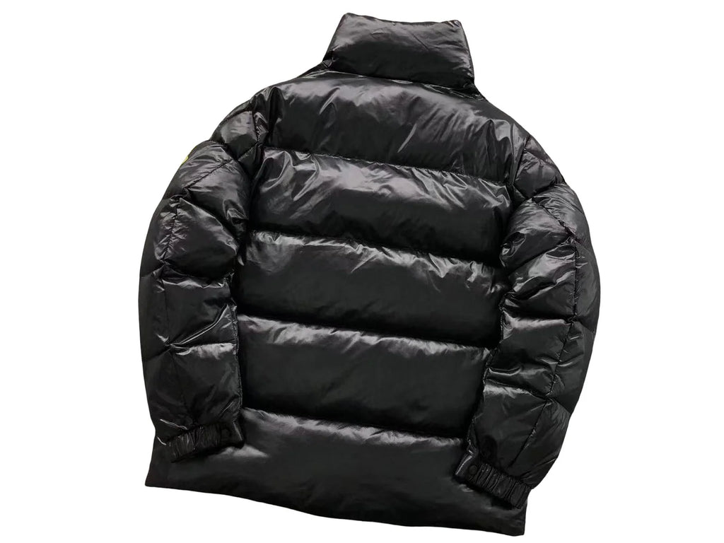 Moncler Black Glossy Olive-Badge Stand-Collar Puffer Jacket