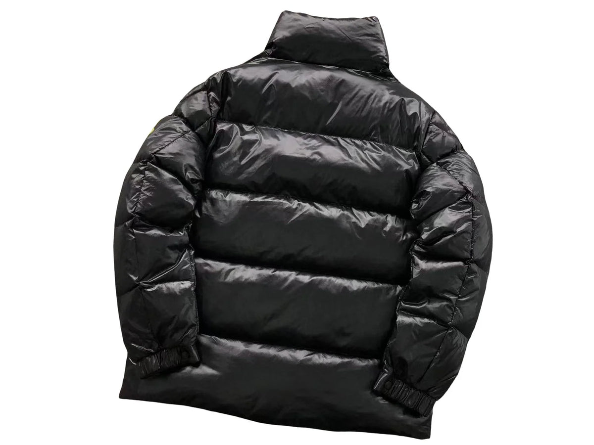 Moncler Black Glossy Olive-Badge Stand-Collar Puffer Jacket