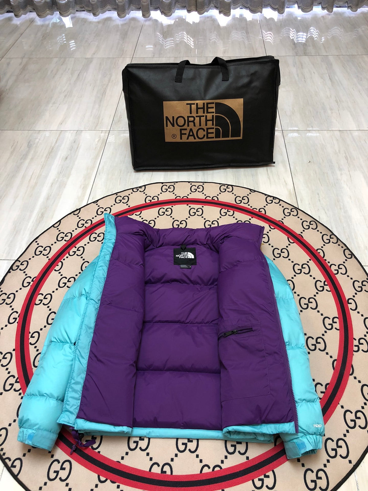 The North Face Turquoise Purple Colorblock Puffer Jacket