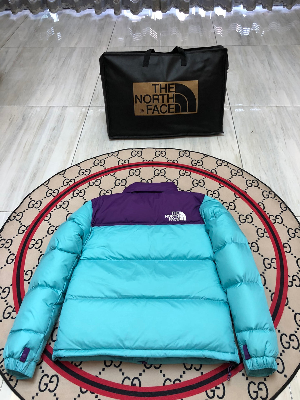 The North Face Turquoise Purple Colorblock Puffer Jacket