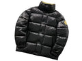 Moncler Black Glossy Olive-Badge Stand-Collar Puffer Jacket