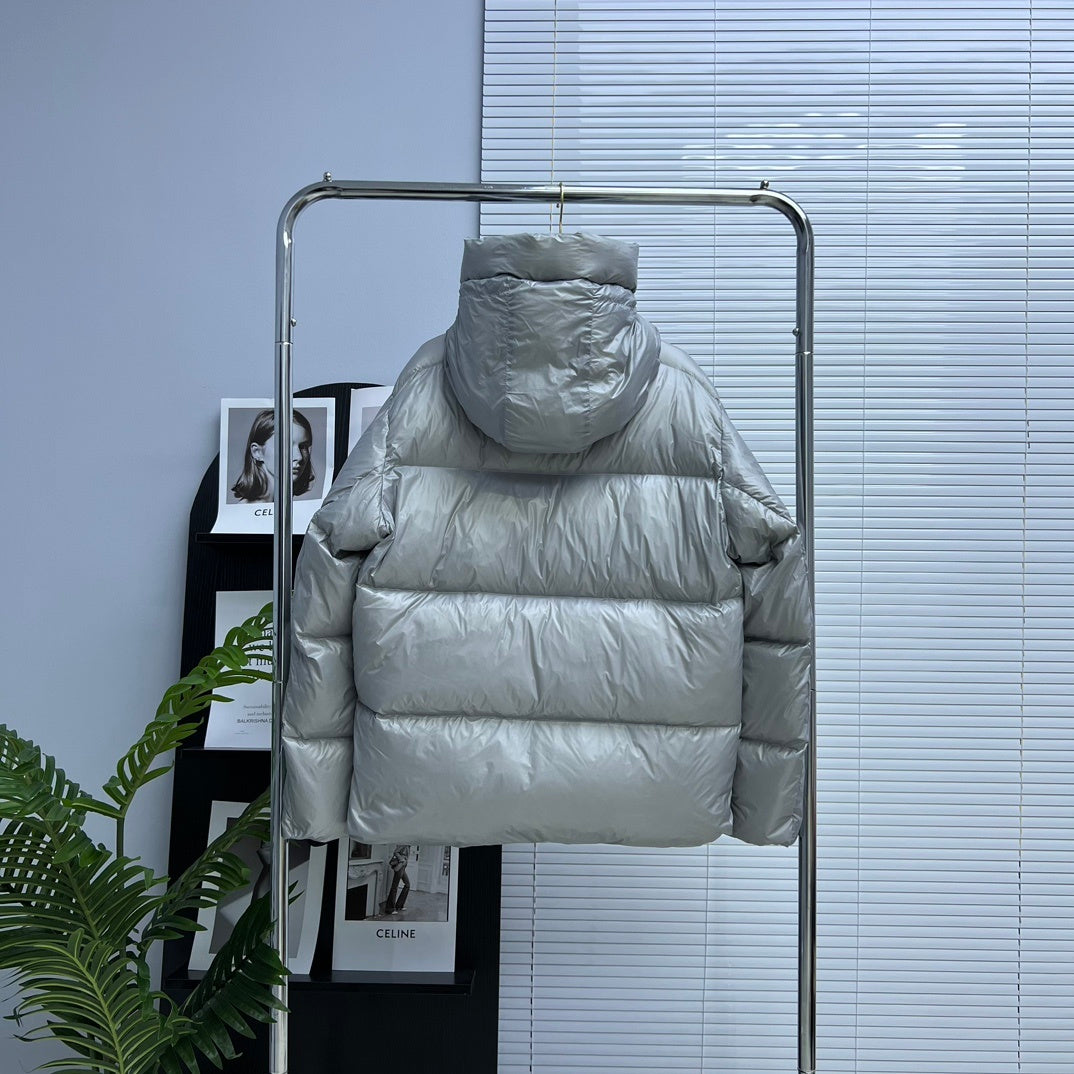 Canada Goose Silver Gray Glossy Hooded Puffer Jacket